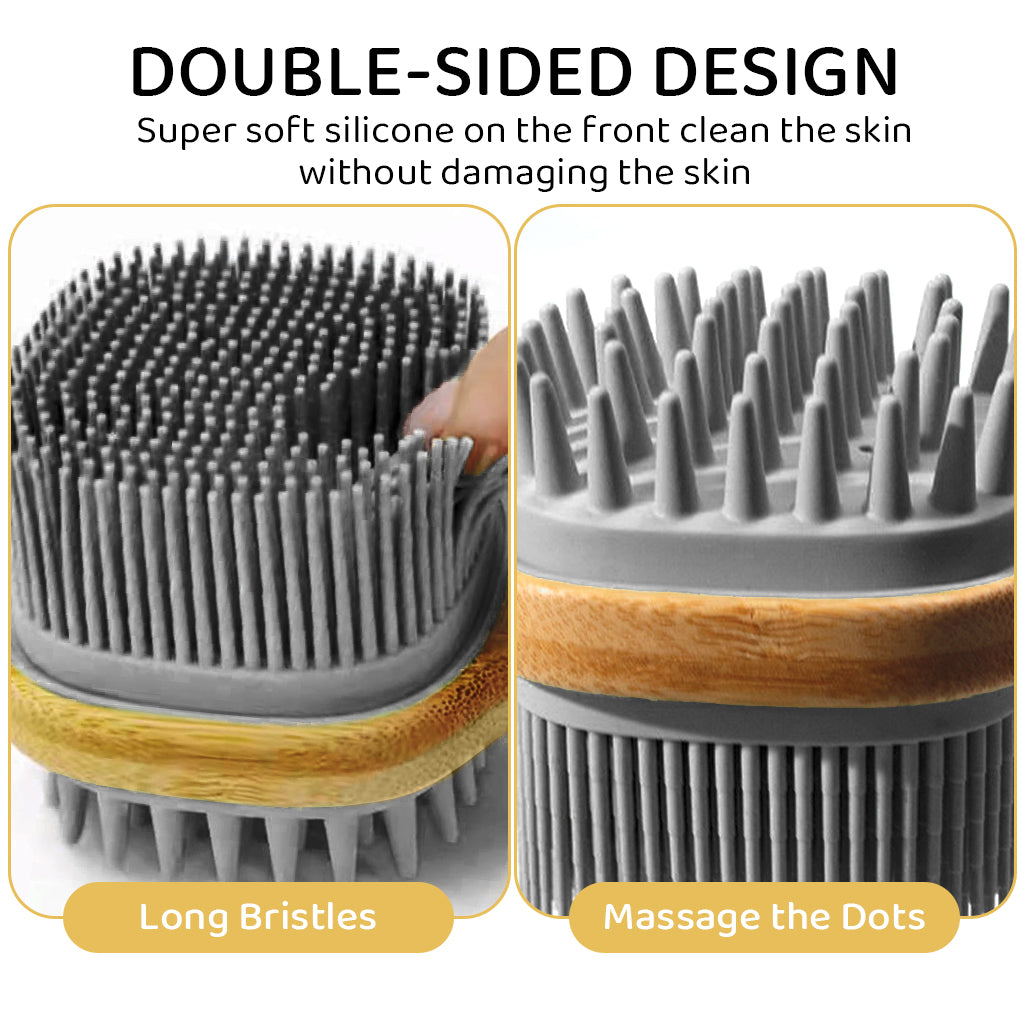 MAYCREATE Bath Brush 12.8 Inches Double Sided Silicone Body Massager Brush Back Scrubber Brush Wooden Handle Body Exfoliation Bathing Brush MAYCREATE Bath Brush 12.8 Inches Double Sided Silicone Body Massager Brush Back Scrubber Brush Wooden Handle Body Exfoliation Bathing Brush